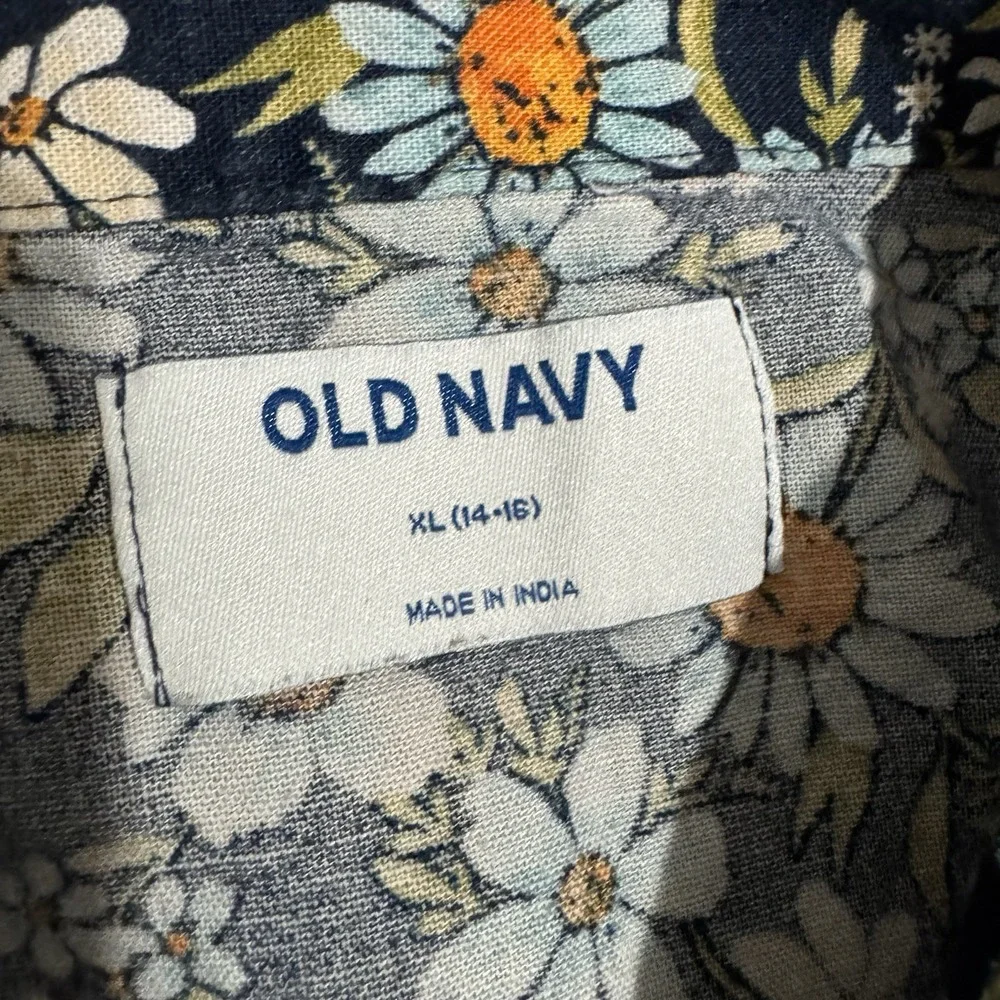Kids Old Navy‎ 100% Cotton Linen Short Sleeve Button Up Shirt XL 14-16 Floral